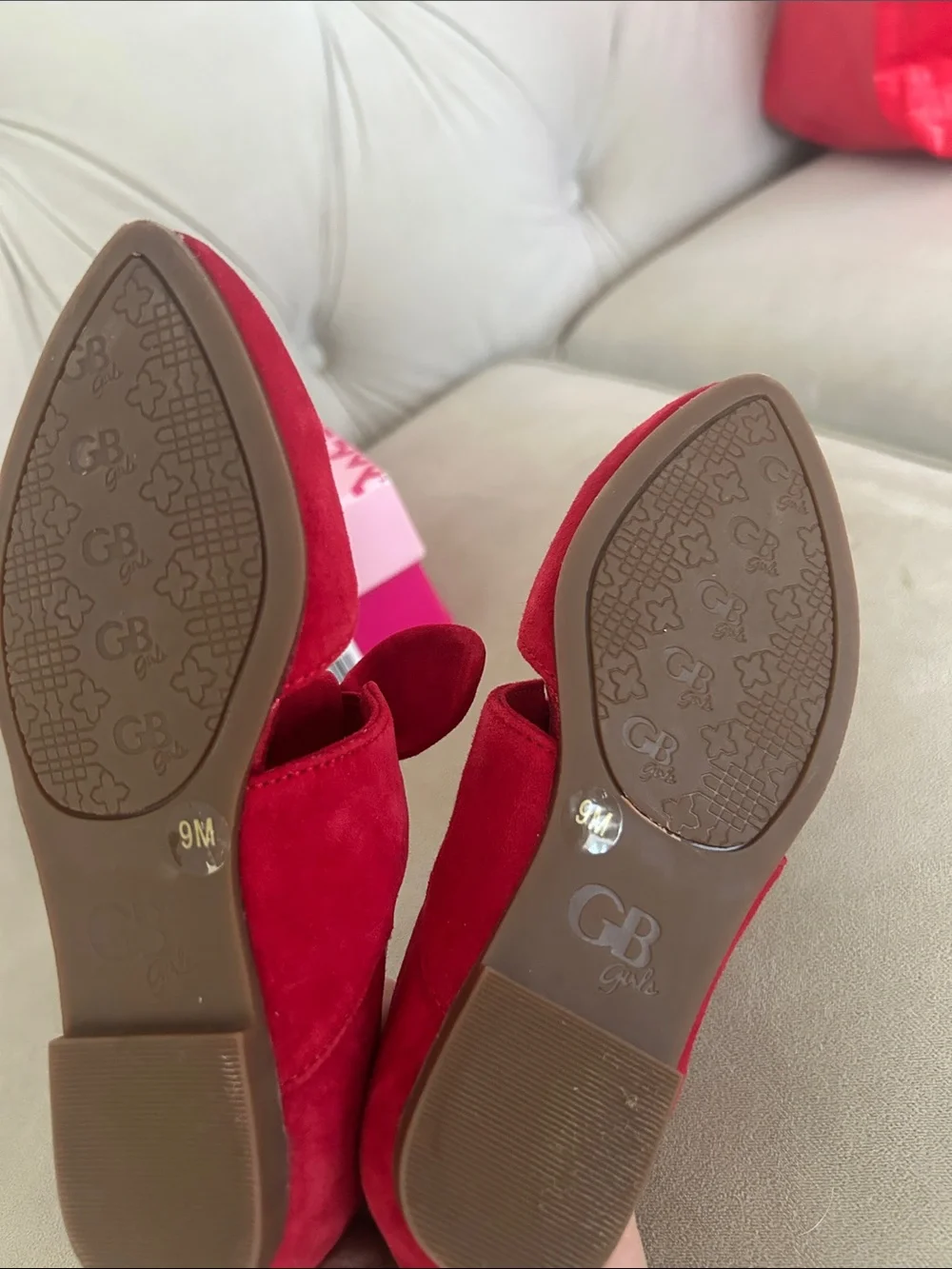 Toddler girls size 9 pointy toe dress flats Clair-girl Madeline red box bows